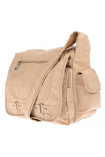 Christian Wippermann Grand sac à bandoulière léger pour femme, beige, 30 x 24 x 13 cm, Sac à bandoulière