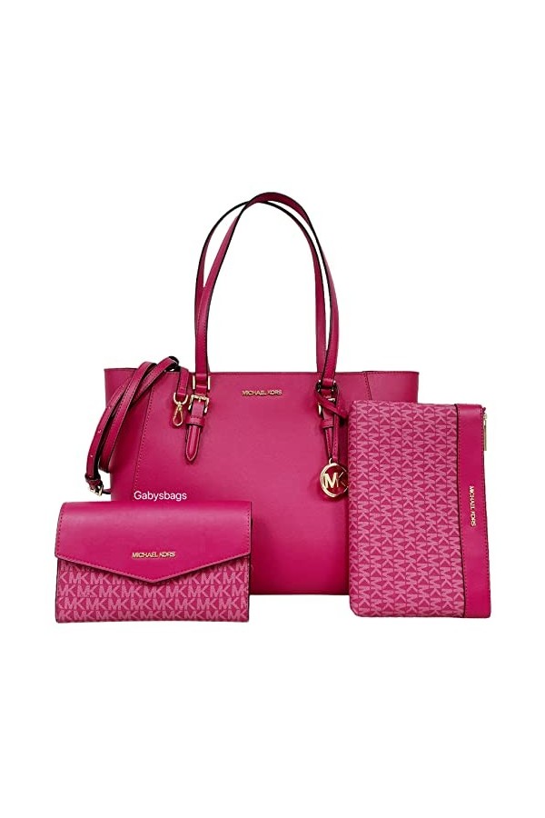 Michael Kors Charlotte Grand sac à main fourre-tout 3 en 1 en cuir, Rose Tea 