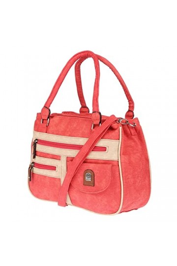 Christian Wippermann - Sac à bandoulière pour femme - De grande taille - Aspect cuir, Rouge/beige