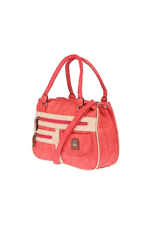 Christian Wippermann - Sac à bandoulière pour femme - De grande taille - Aspect cuir, Rouge/beige