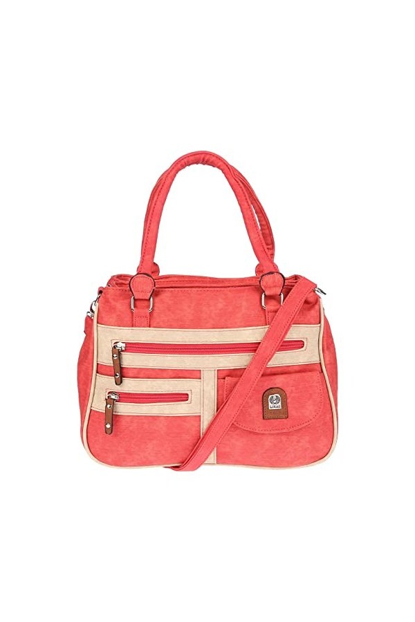 Christian Wippermann - Sac à bandoulière pour femme - De grande taille - Aspect cuir, Rouge/beige