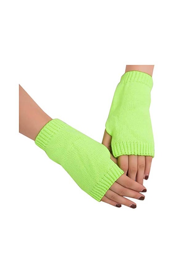 Mitaines Mitaines Mitaines Gants dhiver Tricotés Poignet Noir Long Unisexe pour Moufles Manchettes Extensible, Vert menthe.,