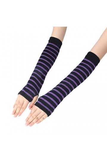 bobeini Femmes Filles tricoté sans Doigts Longs Gants rayé imprimé sur la Longueur du coude Hiver Bras Extensible Manches Plu