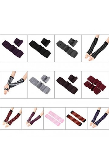 bobeini Femmes Filles tricoté sans Doigts Longs Gants rayé imprimé sur la Longueur du coude Hiver Bras Extensible Manches Plu