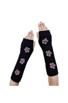 Mumuve Gants, manchettes tricotées pour femmes, gants longs sans doigts, gants avec trou pour le pouce, moufles à fleurs avec