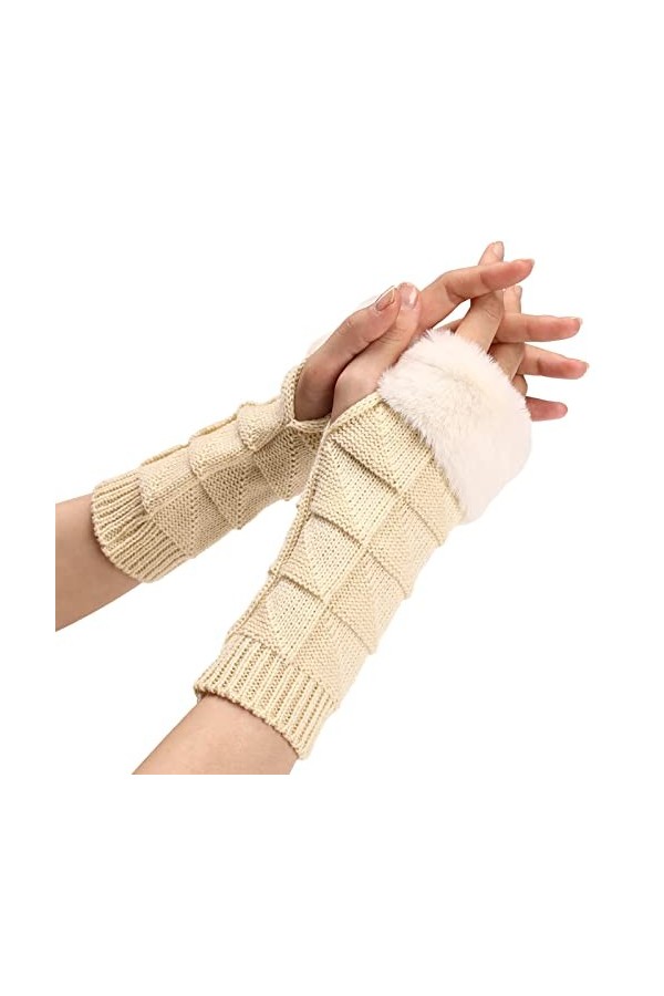 Gants sans doigts Femme Noir Gants dhiver Tricotés Poignet Hiver Automne Unisexe pour Moufles Taille Unique, beige, taille u