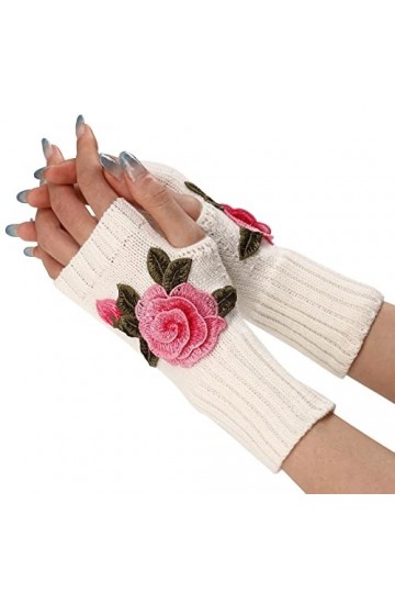 Dapei Mitaines chaudes en tricot pour femme - Mitaines convertibles - Gants tendance à fleurs - Moufles dhiver chaudes pour 