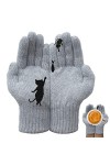 FASSME Gants tricotés pour femmes, gants tricotés chauds pour femmes – Moufles élastiques douces et tendance à imprimé chat g