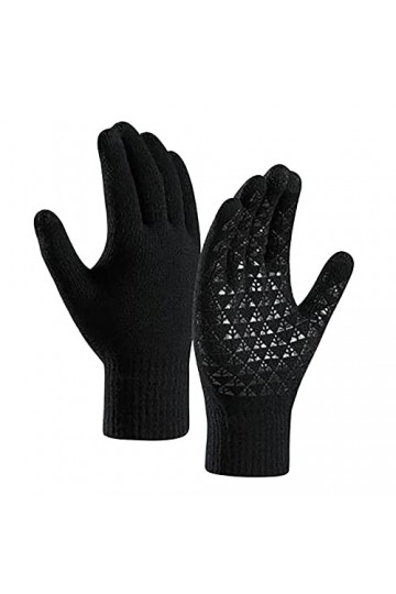 DondPO Gants Tactiles Femme, Epais Hiver Coupe-vent Mitaines Tricotées Gants Mitaine Stretch Chaud Noirs Gants en Tricot Gant
