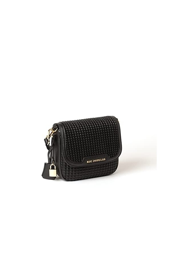 Mac Douglas - Petit Sac Noir Besace – Le LUCILLA de la collection BRYAN – Taille S - Un Cadenas Décoratif et son Pendentif Cl