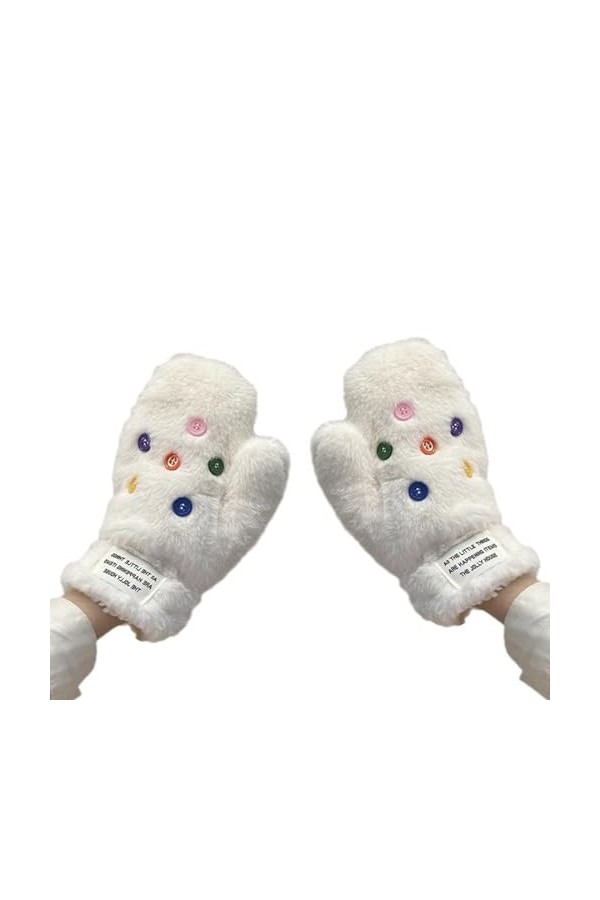 Mitaines en peluche avec boutons mignons, mitaines doublées, moufles dhiver pour filles, accessoires de vêtements, gants de 