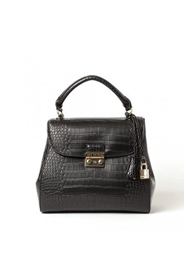 Mac Douglas - Sac à Main Effet Croco Noir - RIO de la Collection Meryl - Taille S : 26,5 x 23 x 12,3 cm - Vastes Compartiment