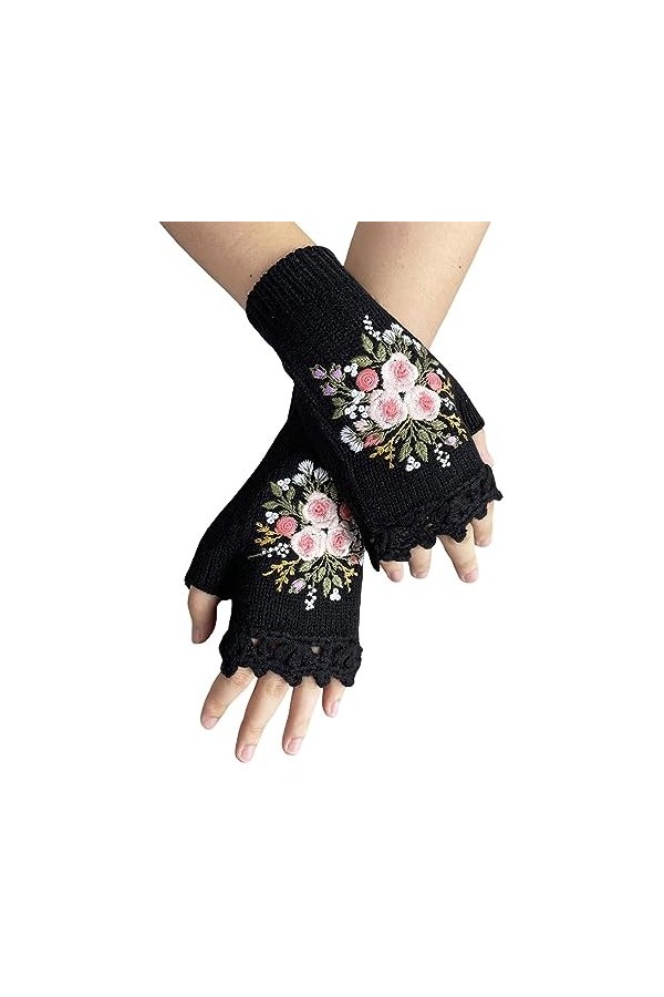 Gefomuofe Manchettes en tricot pour femme - Gants épais en laine - Gants en tricot sans doigts - Moufles sans doigts - Mitain