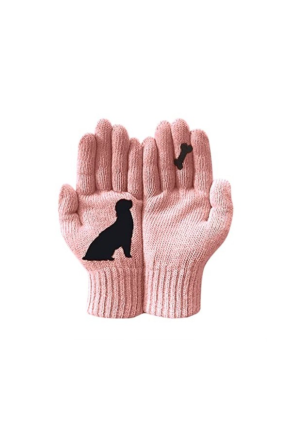 Gants pour femme - Automne et chien - Motif os dhiver - Laine - Gants chauds - Gants de ski - Moufles pour homme, rose, tail