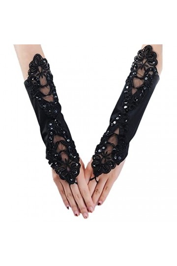 IBLUELOVER Gant Mariée Dentelle Gants Mariage Femme Long Mitaines Satin Gothique Elégants Gants De Soirée Robe Gloves pour Op