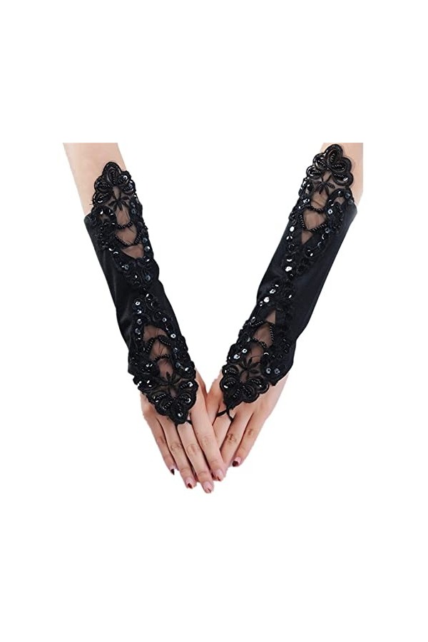 IBLUELOVER Gant Mariée Dentelle Gants Mariage Femme Long Mitaines Satin Gothique Elégants Gants De Soirée Robe Gloves pour Op