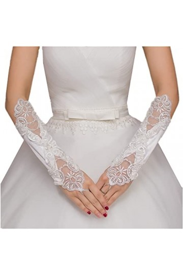 IBLUELOVER Gant Mariée Dentelle Gants Mariage Femme Long Mitaines Satin Gothique Elégants Gants De Soirée Robe Gloves pour Op