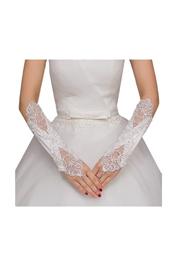 IBLUELOVER Gant Mariée Dentelle Gants Mariage Femme Long Mitaines Satin Gothique Elégants Gants De Soirée Robe Gloves pour Op