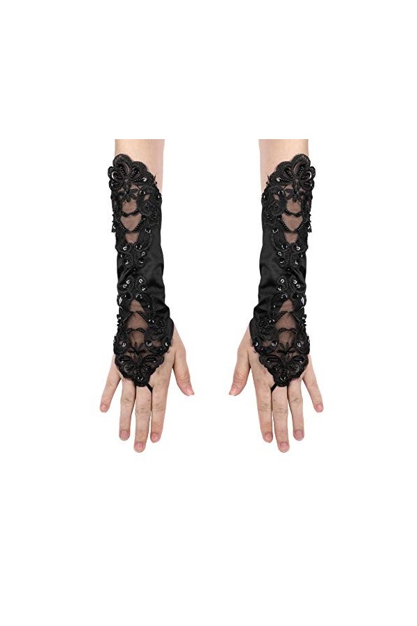 IBLUELOVER Gant Mariée Dentelle Gants Mariage Femme Long Mitaines Satin Gothique Elégants Gants De Soirée Robe Gloves pour Op