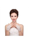 IBLUELOVER Gants Mariage Blanc Gant Déguisement Femme Mitaines Court Exquis Gants en Dentelle avec Lacet Accessoires Robe Man