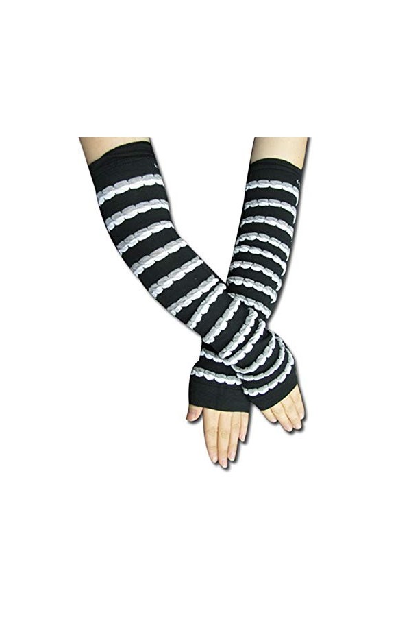 Black Sugar Paire Longue Mitaine Noir Gris Blanc Rose Rayure Laine Chaud Hiver Polyester Emo Kawaii Sans Doigts 55 cm Noir B