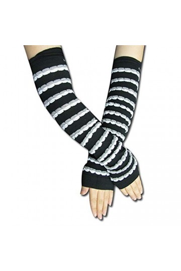 Black Sugar Paire Longue Mitaine Noir Gris Blanc Rose Rayure Laine Chaud Hiver Polyester Emo Kawaii Sans Doigts 55 cm Noir B