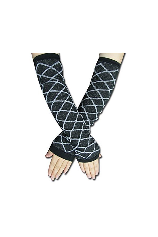 Black Sugar Paire Longue Mitaine Noir Gris Blanc Rose Rayure Laine Chaud Hiver Polyester Emo Kawaii Sans Doigts 55 cm Noir B