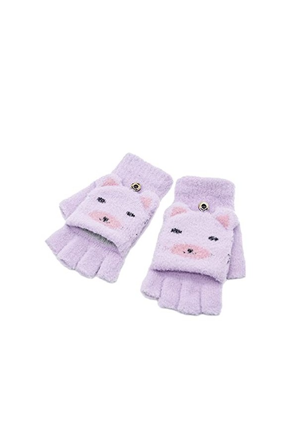 Blingko Mitaine Femmes Moufle Doublure Cachemire Gants Demi-Doigts Motif de Cartoon Gants Demi-Doigts Tricotés Hiver Automne 
