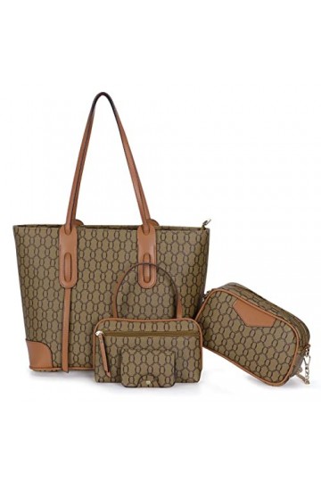 HAWEE Mode Femme Sac Bandoulière en Cuir PU Sac Fourre-Tout Grand Sac a Main avec Fermeture Éclair Dames Sac Ensemble Élégant