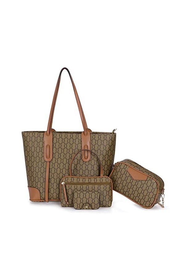 HAWEE Mode Femme Sac Bandoulière en Cuir PU Sac Fourre-Tout Grand Sac a Main avec Fermeture Éclair Dames Sac Ensemble Élégant