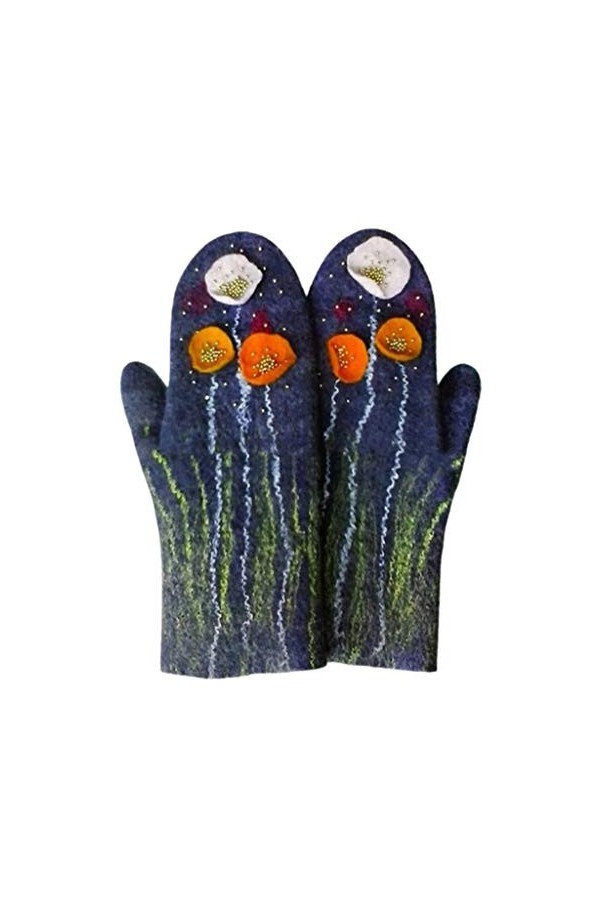 XuHang - Gants en faux cachemire pour femme - Motif floral - Motif loup et chat - Imprimé 3D - Chauds - Moufles pour la march
