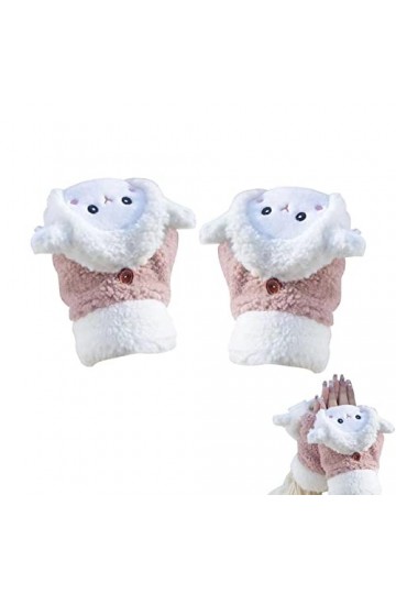Gants dextérieur pour femme – Gants dhiver en fourrure avec lapin, moufles chaudes en forme danimal cadeau pour Noël, Nouv