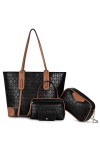 HAWEE Mode Femme Sac Bandoulière en Cuir PU Sac Fourre-Tout Grand Sac a Main avec Fermeture Éclair Dames Sac Ensemble Élégant