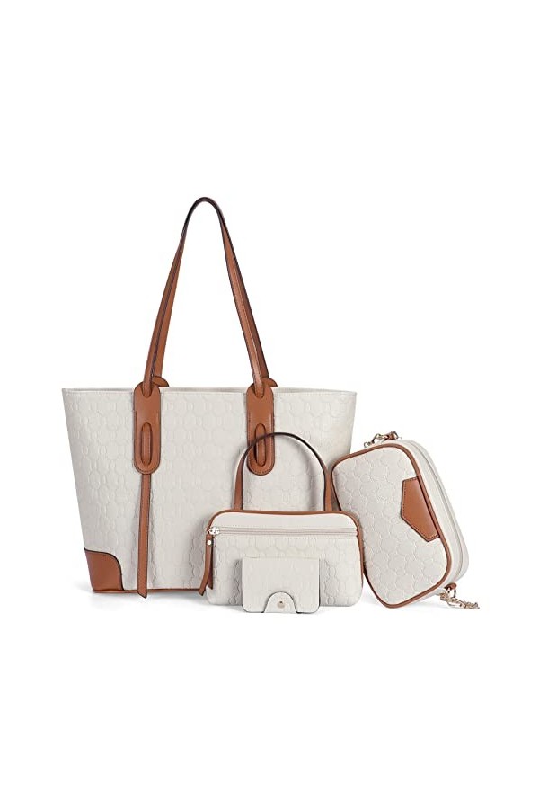 HAWEE Mode Femme Sac Bandoulière en Cuir PU Sac Fourre-Tout Grand Sac a Main avec Fermeture Éclair Dames Sac Ensemble Élégant