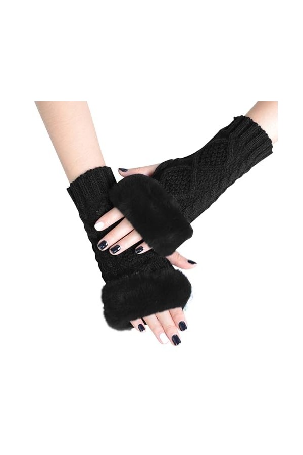 Briskorry Mitaines sans doigts pour femme - Chauffe-pouls dhiver - Automne - Hiver - Gants chauds - Mode tricotée - Poignet 
