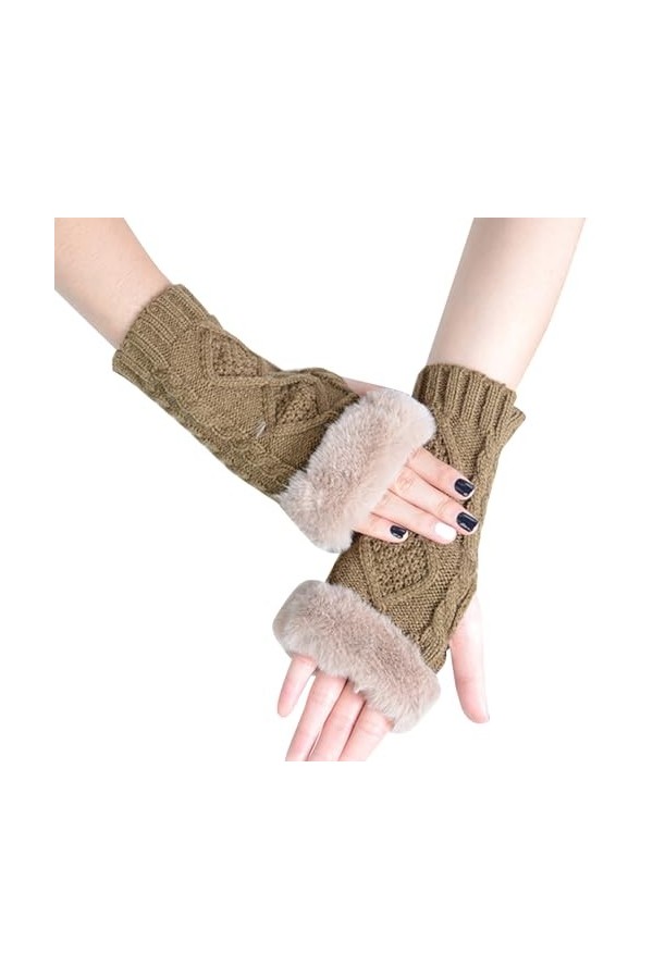 Briskorry Mitaines sans doigts pour femme - Chauffe-pouls dhiver - Automne - Hiver - Gants chauds - Mode tricotée - Poignet 