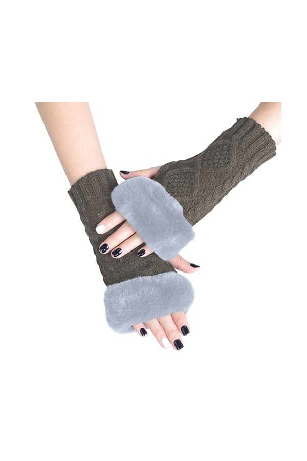 Briskorry Mitaines sans doigts pour femme - Chauffe-pouls dhiver - Automne - Hiver - Gants chauds - Mode tricotée - Poignet 