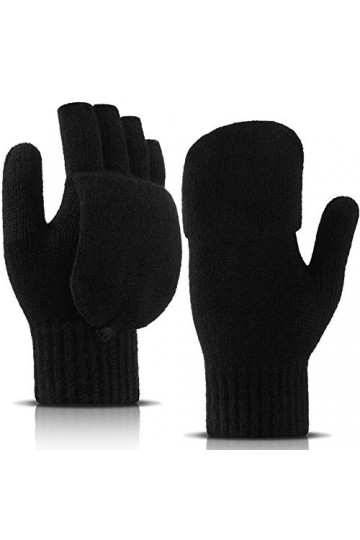 Gants Convertibles Femmes Mitaines sans Doigts Mitaines Tricotées Gants Demi-Doigt avec Couvercle Rabattable pour Femmes Homm