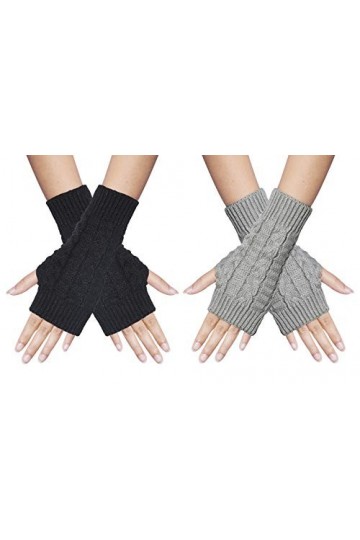 Chalier Fashion 2 paires demi doigts Gants Mitaines Gants Femme Hiver Tricotés Chaud Simples Elegants