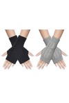 Chalier Fashion 2 paires demi doigts Gants Mitaines Gants Femme Hiver Tricotés Chaud Simples Elegants