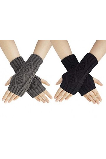 Chalier Fashion 2 paires demi doigts Gants Mitaines Gants Femme Hiver Tricotés Chaud Simples Elegants