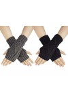 Chalier Fashion 2 paires demi doigts Gants Mitaines Gants Femme Hiver Tricotés Chaud Simples Elegants