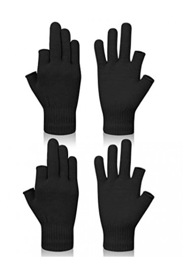 Becellen 2 Paires Gants Sans Doigts Hiver, Tricot Thermique Mitaine Demi-Doigts Gants Chauds Unisexes Femmes Hommes