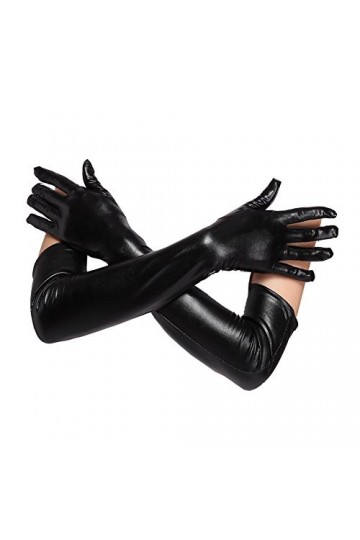 LOVARTS BEAUTY Gants Longs Noirs en Similicuir pour Femme Sexy Gants Longs en Latex Adulte Noir 