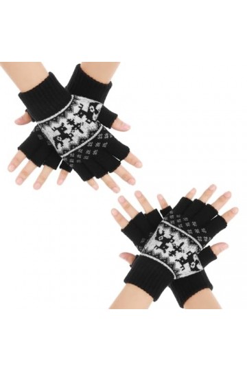 COMNICO Lot de 2 paires de mitaines dhiver en laine tricotée mi-doigts chauds extensibles unisexes Gants tricotés tactiles M