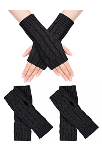 MELLIEX 2 Paires de Gants Sans Doigts Tricotés, Demi-Doigts Chaud Hiver Mitaine avec Trou de Pouce pour Hommes et Femmes Adol