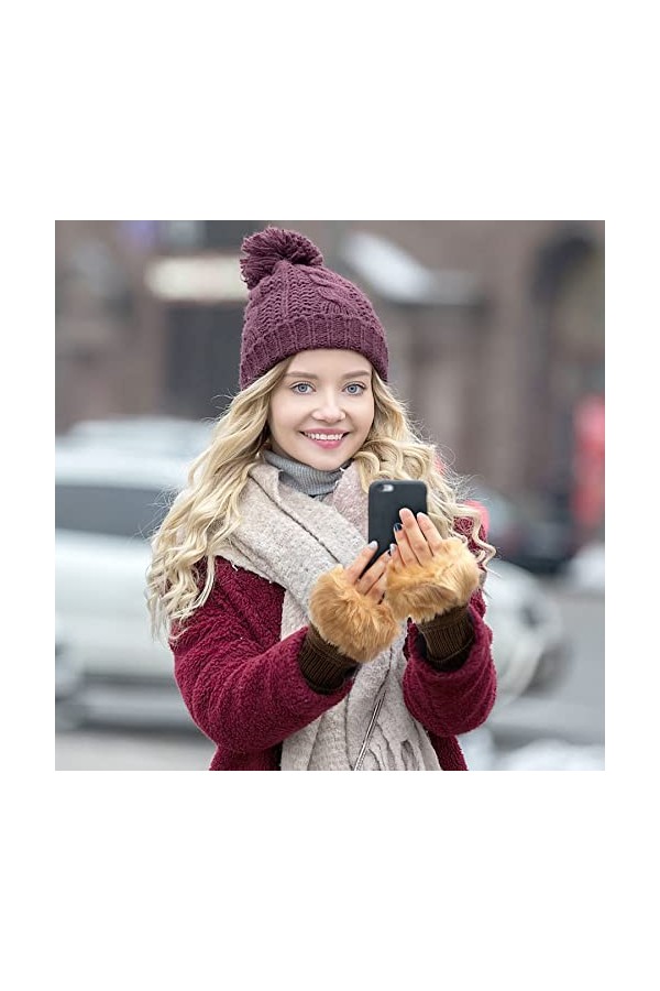 Gants Femme Gants Sans Doigts Moufles Gants Mitaine en Tricot pour Femme Gants dHiver Demi Doigts Arm Mitaines Tricotées Mou