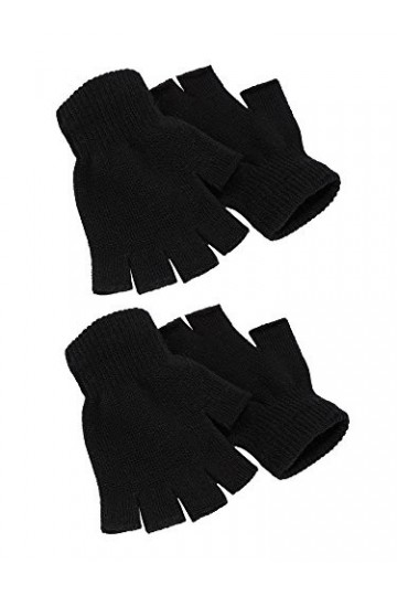 2 Paires Gants Demi-Doigts Gants sans Doigts Chauds Unisexes dHiver pour Hommes Femmes Noir 