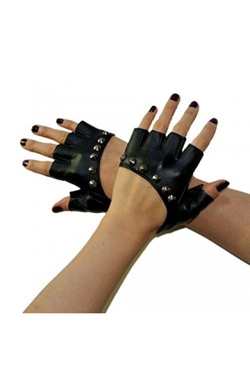 FSSTUD Sexy Clouté Rivet Mitaines Femme en Cuir Demi Doigt Punk Rock Gants