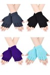 4 Paires Gants sans Doigts Mitaines Demi-Doigt Gants de Dactylographie Tricotés de Couleur Unie dHiver pour Présent de Noël 